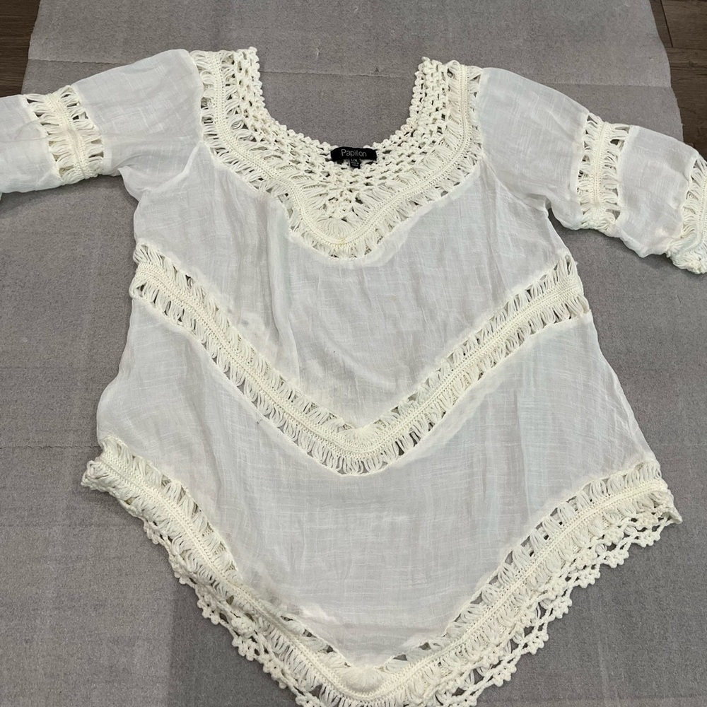 [L/XL]Papillon Blanc  3/4 Sleeve Crochet Blouse